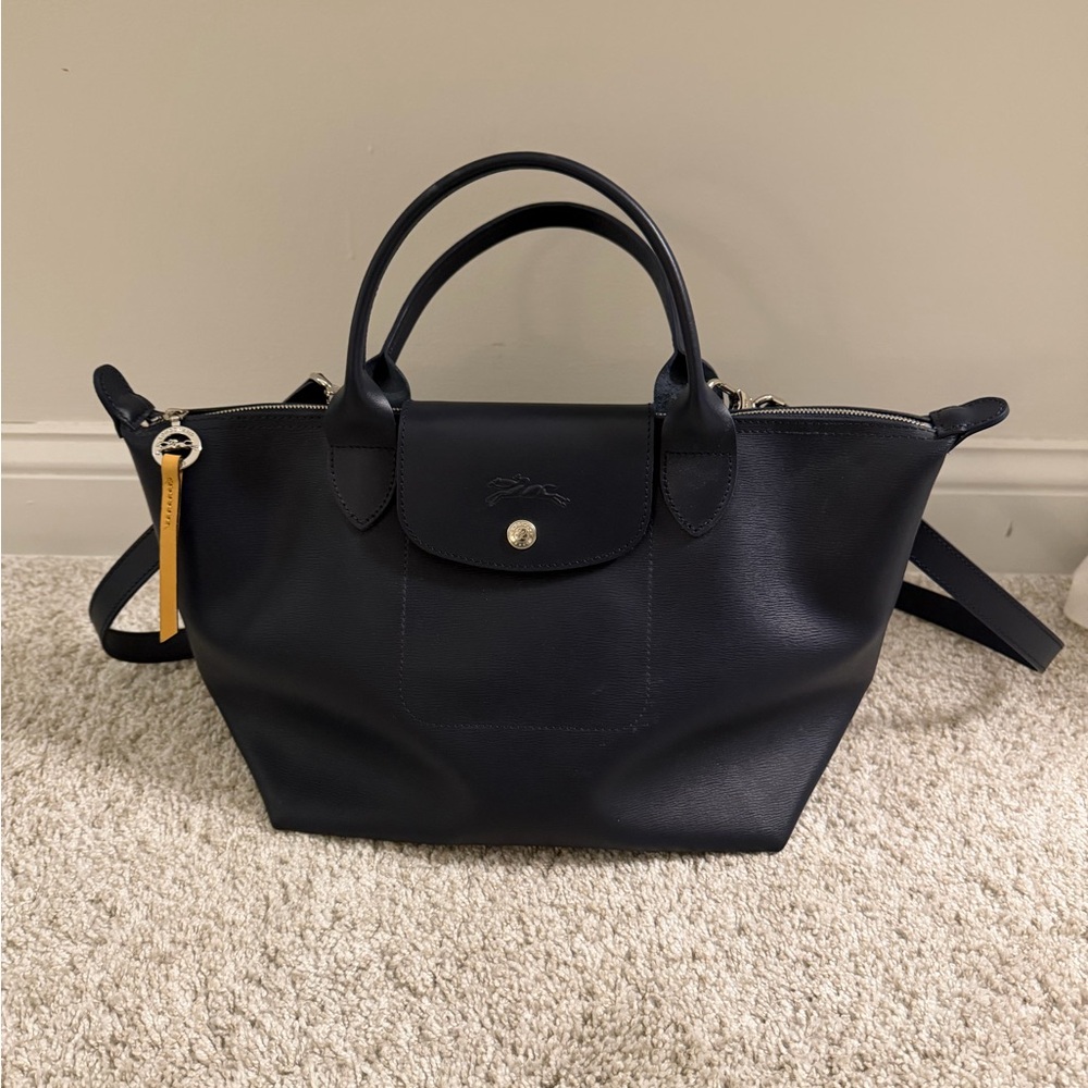Longchamp Le Pliage City Navy Coated Canvas Top Handle Bag